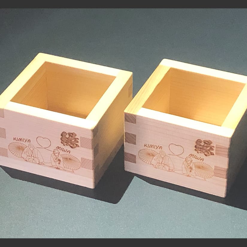 夫婦檜枡　レーザー彫刻　オリジナルデザイン