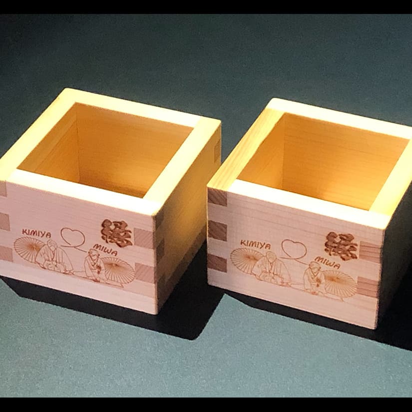 夫婦檜枡　レーザー彫刻　オリジナルデザイン